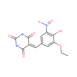 CCOc1cc(C=C2C(=O)NC(=O)NC2=O)cc([N+](=O)[O-])c1O ZINC000004702112