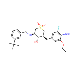 CCOc1cc(C[C@@H]2CS(=O)(=O)C[C@H](NCc3cccc(C(C)(C)C)c3)[C@H]2O)cc(F)c1N ZINC000084670197