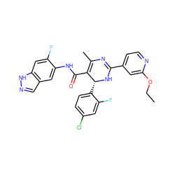 CCOc1cc(C2=NC(C)=C(C(=O)Nc3cc4cn[nH]c4cc3F)[C@@H](c3ccc(Cl)cc3F)N2)ccn1 ZINC000042878925