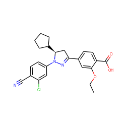 CCOc1cc(C2=NN(c3ccc(C#N)c(Cl)c3)[C@@H](C3CCCC3)C2)ccc1C(=O)O ZINC000058591058