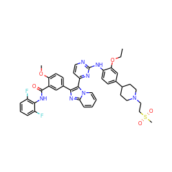 CCOc1cc(C2CCN(CCS(C)(=O)=O)CC2)ccc1Nc1nccc(-c2c(-c3ccc(OC)c(C(=O)Nc4c(F)cccc4F)c3)nc3ccccn23)n1 ZINC000165102395