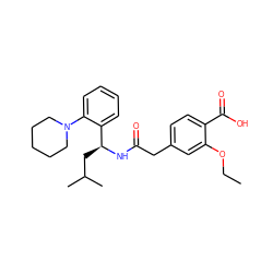 CCOc1cc(CC(=O)N[C@@H](CC(C)C)c2ccccc2N2CCCCC2)ccc1C(=O)O ZINC000003798537