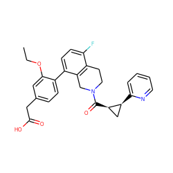 CCOc1cc(CC(=O)O)ccc1-c1ccc(F)c2c1CN(C(=O)[C@@H]1C[C@@H]1c1ccccn1)CC2 ZINC000144904055