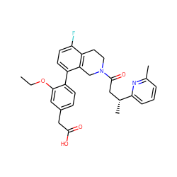 CCOc1cc(CC(=O)O)ccc1-c1ccc(F)c2c1CN(C(=O)C[C@@H](C)c1cccc(C)n1)CC2 ZINC000144194234