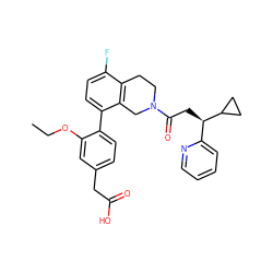 CCOc1cc(CC(=O)O)ccc1-c1ccc(F)c2c1CN(C(=O)C[C@H](c1ccccn1)C1CC1)CC2 ZINC000144160060