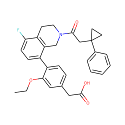 CCOc1cc(CC(=O)O)ccc1-c1ccc(F)c2c1CN(C(=O)CC1(c3ccccc3)CC1)CC2 ZINC000144053041