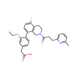 CCOc1cc(CC(=O)O)ccc1-c1ccc(F)c2c1CN(C(=O)CCc1cccc(C)n1)CC2 ZINC000143977371