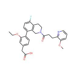 CCOc1cc(CC(=O)O)ccc1-c1ccc(F)c2c1CN(C(=O)CCc1ncccc1OC)CC2 ZINC000144279448