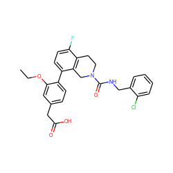 CCOc1cc(CC(=O)O)ccc1-c1ccc(F)c2c1CN(C(=O)NCc1ccccc1Cl)CC2 ZINC000144131994