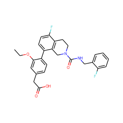 CCOc1cc(CC(=O)O)ccc1-c1ccc(F)c2c1CN(C(=O)NCc1ccccc1F)CC2 ZINC000144299875