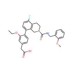 CCOc1cc(CC(=O)O)ccc1-c1ccc(F)c2c1CN(C(=O)NCc1ccccc1OC)CC2 ZINC000144302608