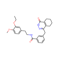 CCOc1cc(CCNC(=O)c2cccc(Cc3n[nH]c(=O)c4c3CCCC4)c2)ccc1OC ZINC000168461092