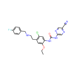 CCOc1cc(CCNCc2ccc(F)cc2)c(Cl)cc1NC(=O)Nc1cnc(C#N)cn1 ZINC000140057118