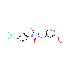 CCOc1cc(CN2C(=O)N(c3ccc(SC(F)(F)F)cc3)C(=O)C2(C)C)ccn1 ZINC000071317712