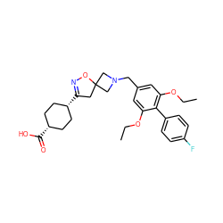 CCOc1cc(CN2CC3(CC([C@H]4CC[C@@H](C(=O)O)CC4)=NO3)C2)cc(OCC)c1-c1ccc(F)cc1 ZINC001772657682