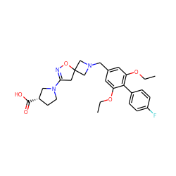 CCOc1cc(CN2CC3(CC(N4CC[C@H](C(=O)O)C4)=NO3)C2)cc(OCC)c1-c1ccc(F)cc1 ZINC001772620487