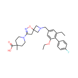 CCOc1cc(CN2CC3(CC(N4CCC(C)(C(=O)O)CC4)=NO3)C2)cc(CC)c1-c1ccc(F)cc1 ZINC001772601286