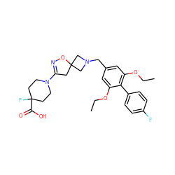 CCOc1cc(CN2CC3(CC(N4CCC(F)(C(=O)O)CC4)=NO3)C2)cc(OCC)c1-c1ccc(F)cc1 ZINC001772600149