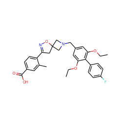 CCOc1cc(CN2CC3(CC(c4ccc(C(=O)O)cc4C)=NO3)C2)cc(OCC)c1-c1ccc(F)cc1 ZINC001772652575