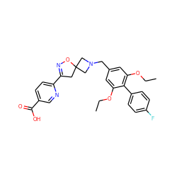 CCOc1cc(CN2CC3(CC(c4ccc(C(=O)O)cn4)=NO3)C2)cc(OCC)c1-c1ccc(F)cc1 ZINC001772590497