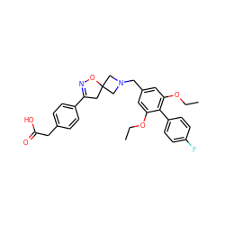 CCOc1cc(CN2CC3(CC(c4ccc(CC(=O)O)cc4)=NO3)C2)cc(OCC)c1-c1ccc(F)cc1 ZINC001772631492