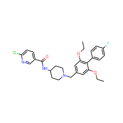 CCOc1cc(CN2CCC(NC(=O)c3ccc(Cl)nc3)CC2)cc(OCC)c1-c1ccc(F)cc1 ZINC000058511944