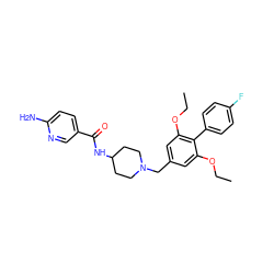 CCOc1cc(CN2CCC(NC(=O)c3ccc(N)nc3)CC2)cc(OCC)c1-c1ccc(F)cc1 ZINC000058506517