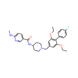 CCOc1cc(CN2CCC(NC(=O)c3ccc(NC)nc3)CC2)cc(OCC)c1-c1ccc(F)cc1 ZINC000058523515