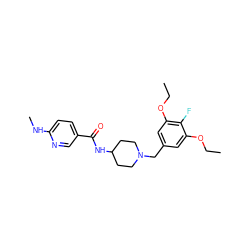 CCOc1cc(CN2CCC(NC(=O)c3ccc(NC)nc3)CC2)cc(OCC)c1F ZINC000058487517