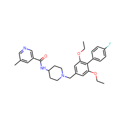 CCOc1cc(CN2CCC(NC(=O)c3cncc(C)c3)CC2)cc(OCC)c1-c1ccc(F)cc1 ZINC000058506816