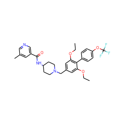 CCOc1cc(CN2CCC(NC(=O)c3cncc(C)c3)CC2)cc(OCC)c1-c1ccc(OC(F)(F)F)cc1 ZINC000058520224