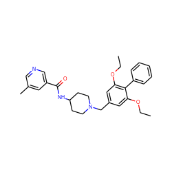 CCOc1cc(CN2CCC(NC(=O)c3cncc(C)c3)CC2)cc(OCC)c1-c1ccccc1 ZINC000058609396