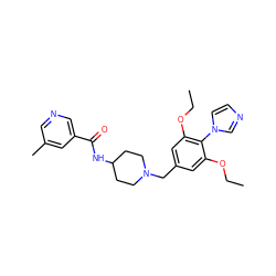 CCOc1cc(CN2CCC(NC(=O)c3cncc(C)c3)CC2)cc(OCC)c1-n1ccnc1 ZINC000058506426