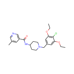 CCOc1cc(CN2CCC(NC(=O)c3cncc(C)c3)CC2)cc(OCC)c1Cl ZINC000058511989