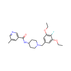 CCOc1cc(CN2CCC(NC(=O)c3cncc(C)c3)CC2)cc(OCC)c1F ZINC000058493906