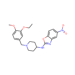 CCOc1cc(CN2CCC(Nc3nc4cc([N+](=O)[O-])ccc4o3)CC2)ccc1OC ZINC000049020169