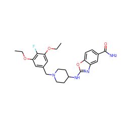 CCOc1cc(CN2CCC(Nc3nc4cc(C(N)=O)ccc4o3)CC2)cc(OCC)c1F ZINC000036475670