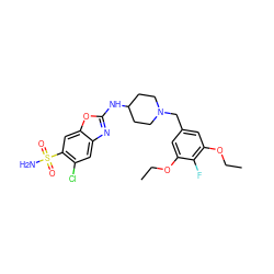 CCOc1cc(CN2CCC(Nc3nc4cc(Cl)c(S(N)(=O)=O)cc4o3)CC2)cc(OCC)c1F ZINC000049089446