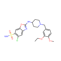 CCOc1cc(CN2CCC(Nc3nc4cc(Cl)c(S(N)(=O)=O)cc4o3)CC2)ccc1OC ZINC000048998326