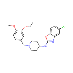 CCOc1cc(CN2CCC(Nc3nc4cc(Cl)ccc4o3)CC2)ccc1OC ZINC000049785285