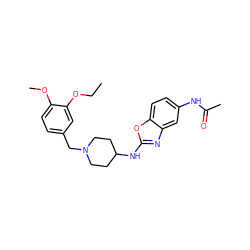 CCOc1cc(CN2CCC(Nc3nc4cc(NC(C)=O)ccc4o3)CC2)ccc1OC ZINC000049792388