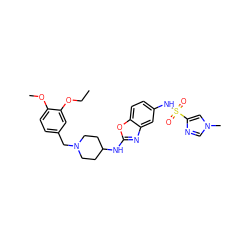 CCOc1cc(CN2CCC(Nc3nc4cc(NS(=O)(=O)c5cn(C)cn5)ccc4o3)CC2)ccc1OC ZINC000049785048