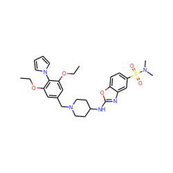 CCOc1cc(CN2CCC(Nc3nc4cc(S(=O)(=O)N(C)C)ccc4o3)CC2)cc(OCC)c1-n1cccc1 ZINC000049774851