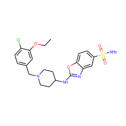 CCOc1cc(CN2CCC(Nc3nc4cc(S(N)(=O)=O)ccc4o3)CC2)ccc1Cl ZINC000028827121