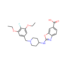 CCOc1cc(CN2CCC(Nc3nc4ccc(C(=O)O)cc4o3)CC2)cc(OCC)c1F ZINC000034963972