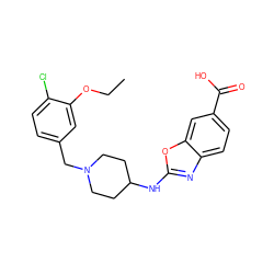 CCOc1cc(CN2CCC(Nc3nc4ccc(C(=O)O)cc4o3)CC2)ccc1Cl ZINC000034963967