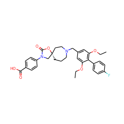 CCOc1cc(CN2CCC[C@]3(CC2)CN(c2ccc(C(=O)O)cc2)C(=O)O3)cc(OCC)c1-c1ccc(F)cc1 ZINC000114356513