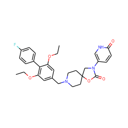 CCOc1cc(CN2CCC3(CC2)CN(c2ccc(=O)[nH]c2)C(=O)O3)cc(OCC)c1-c1ccc(F)cc1 ZINC000114357000