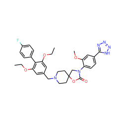 CCOc1cc(CN2CCC3(CC2)CN(c2ccc(-c4nnn[nH]4)cc2OC)C(=O)O3)cc(OCC)c1-c1ccc(F)cc1 ZINC000169702637