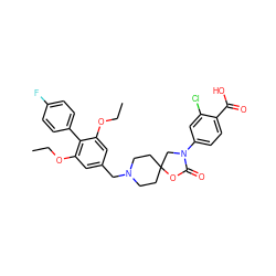 CCOc1cc(CN2CCC3(CC2)CN(c2ccc(C(=O)O)c(Cl)c2)C(=O)O3)cc(OCC)c1-c1ccc(F)cc1 ZINC000169702638